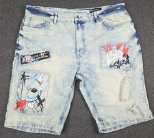 Southpole Y2K Streetwear Acid Washed Painted Graphic Jean Shorts Jorts Men  s 36