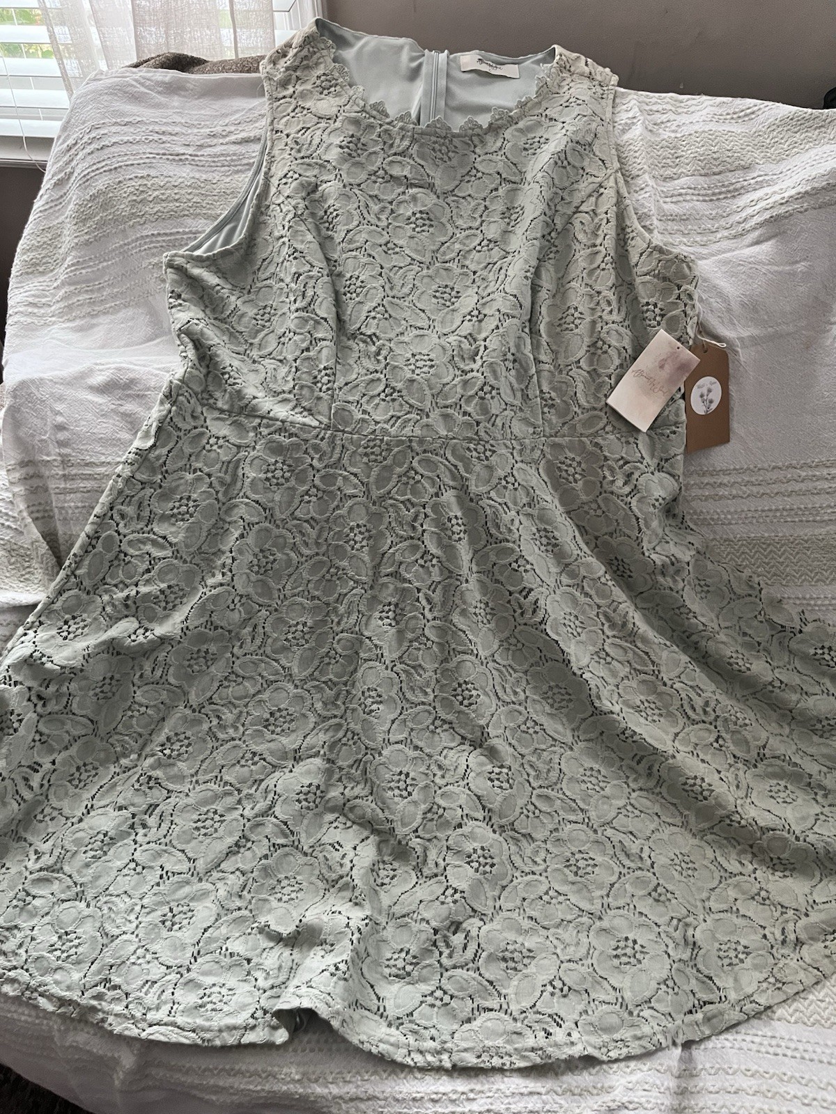 Beautiful Soul Sea Foam Lace Dress Womens Sleeveless Fit Flare Boho Cottagecore