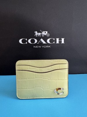 NWT Coach Wavy Card Case In Croc-Embossed Coachtopia Leather Pale Lime