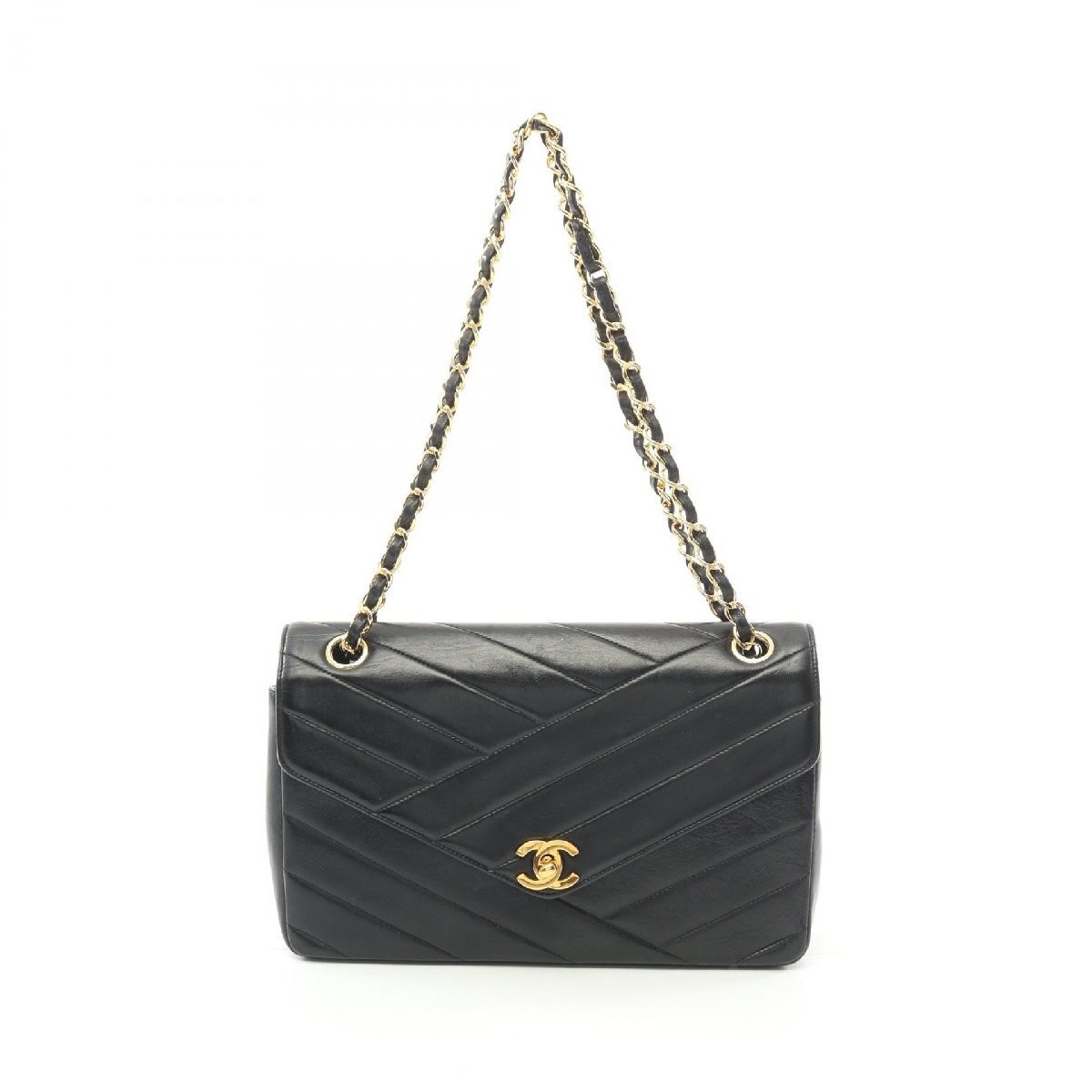 Chanel Lambskin Bias Stitch Shoulder Bag 468412 Black