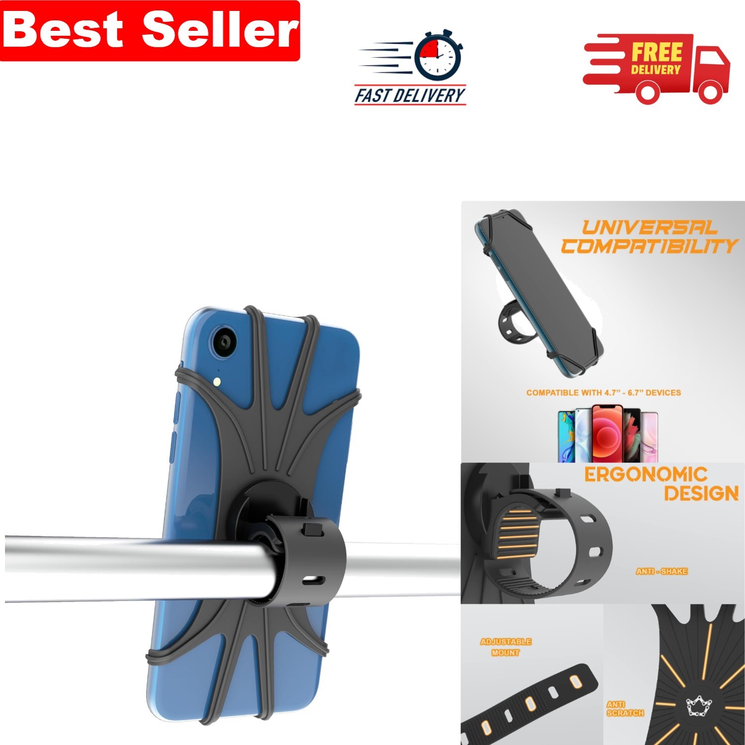 360° Rotating Phone Holder for Bike, Scooter & Stroller – Ergonomic & Durable