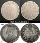 1936 Canada 25 Cents • Silver • VG-8 • George V • Circulated Vintage Coin