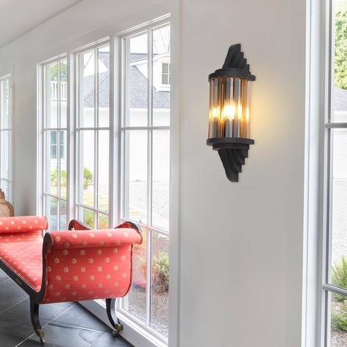 Rustic Black Wall Sconce with Amber Glass Vintage 2-Lights Antique Wall Light... - Picture 2 of 8