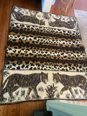 VTG Peruvian Alpaca Wool Tigers Lama Blanket 78x64  Peruana