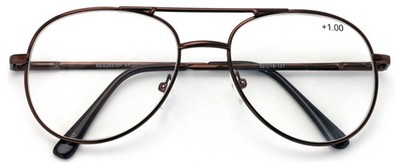V.W.E. Classic Metal Reading Glasses - Spring Hinge Tear Drop Reader (Brown, ...