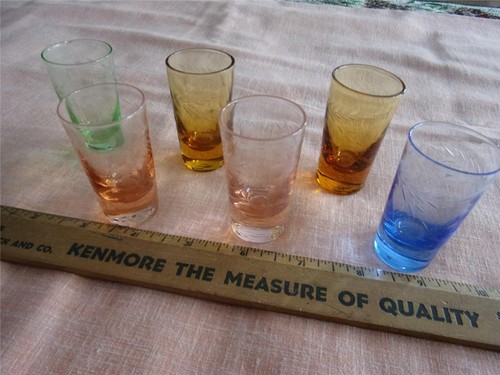6 Colored Etched Cordial Glasses - MCM - Picture 1 of 1
