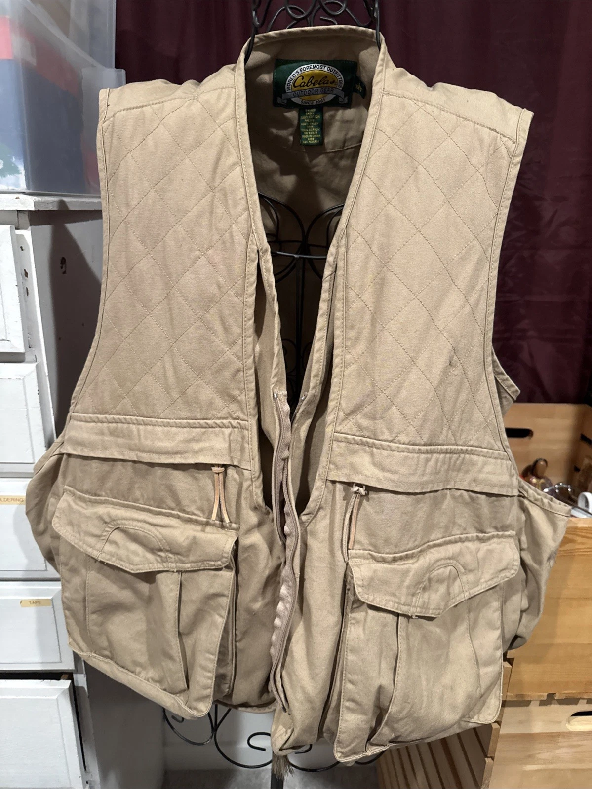 Cabela’s Hunting Fishing Vest Tan Multi Pocket Safari Utility Outdoor Mens LARGE