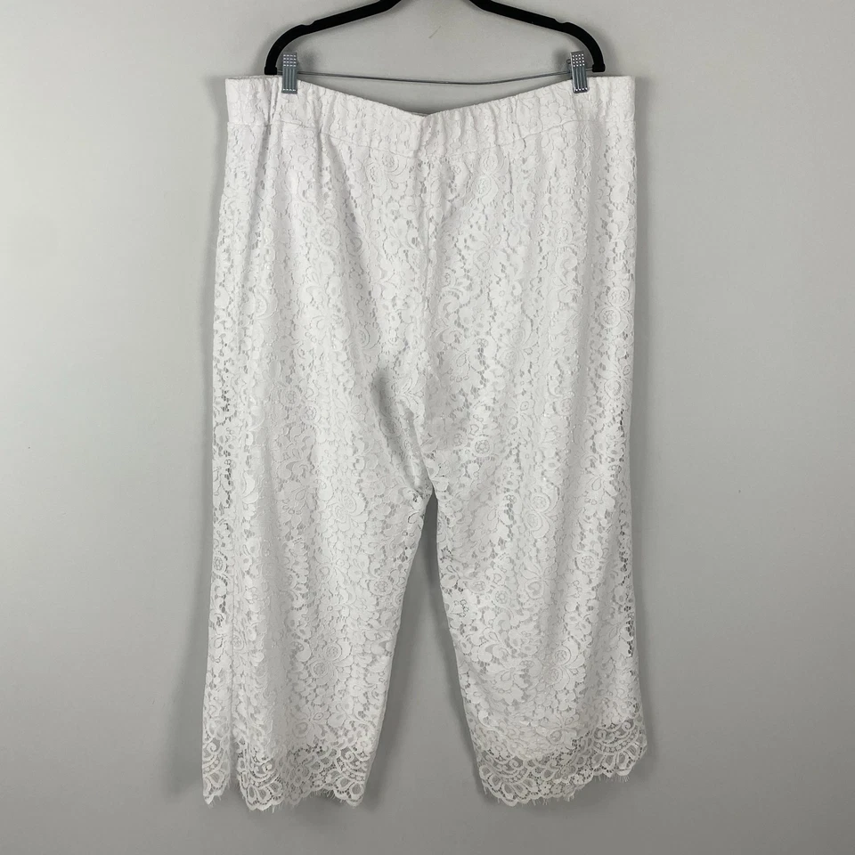 Pantalones Isaac Mizrahi de encaje tejido de pierna ancha blanco brillante talla 1XP Pull On A375765 Foto 4 de 4