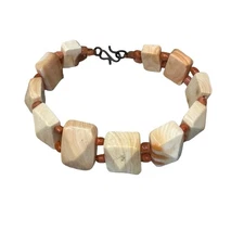 Antique 1920 Art Deco Antique Natural Undyed Orange White Coral Bracelet 7.5"