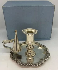 Silver Plated Chamber Stick Candle Holder + Snuffer Corbell & Co Box AA