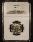 1982-P Washington Quarter - 25c NGC MS67 - Tough Issue!