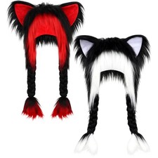 Plush Cat Ear Headband With Braids Warm Soft Cosplay Dress Up Headwear Cat Ears