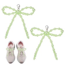 2 Pcs Pearl Bow Shoe Charm Pearls Bowknot Shoe Decoration, Green