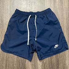 Nike Men s Blue Solid Logo Swim Shorts Lined Back Pocket Drawstring S