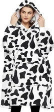 KFUBUO Wearable Blanket Hoodie for Adults Sherpa All Adult, Printing-dairycow 