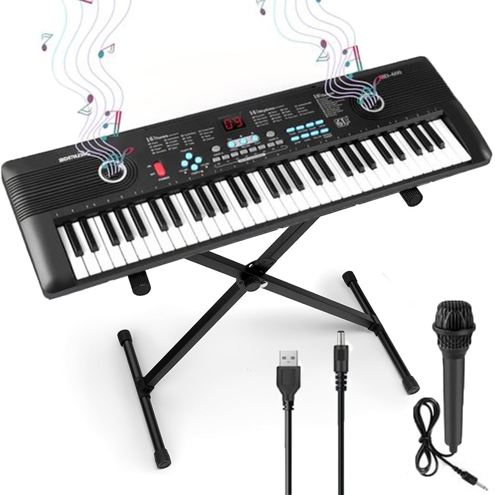 61-Key Electronic Keyboard Portable Digital Piano Beginner Player + X Stand Mic