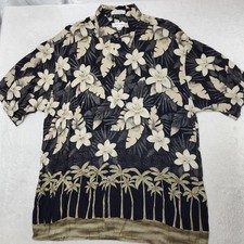 Pierre Cardin Shirt Mens L Black Floral Rayon Button-Up Short Sleeve Summer