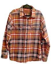 Orvis Men s Spread Collar Flannel Shirt Brown, Size LARGE, Cotton Button Down