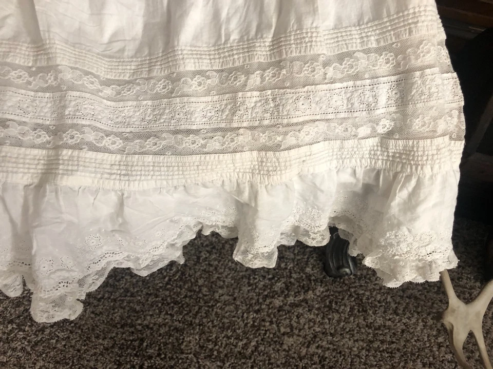 Antiguo Vestido Victoriano Bebé Bautizo Algodón Encaje Vestido Extra Largo Foto 4 de 4