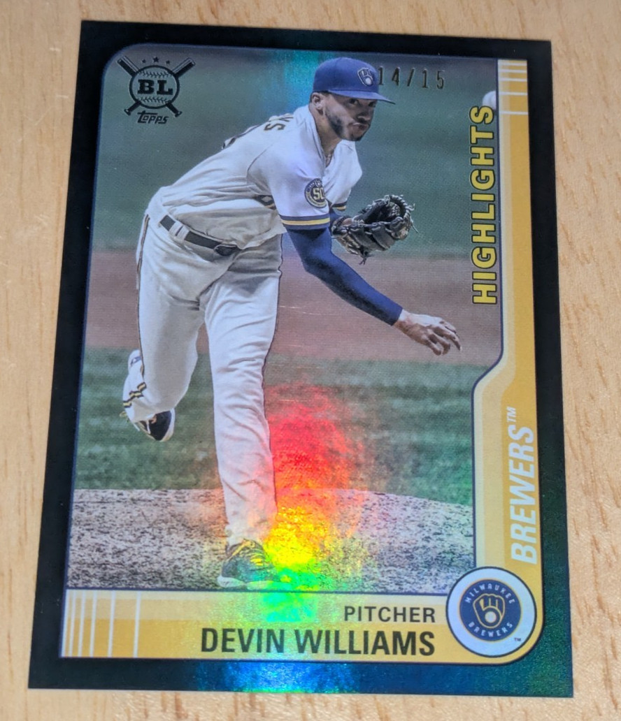 Devin Williams Brewers 2021 Topps Big League Highlights BLACK FOIL #291 #'ed /15