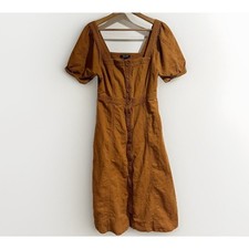 Madewell Seamed Puff-Sleeve Midi Dress Warm Coffee size 4