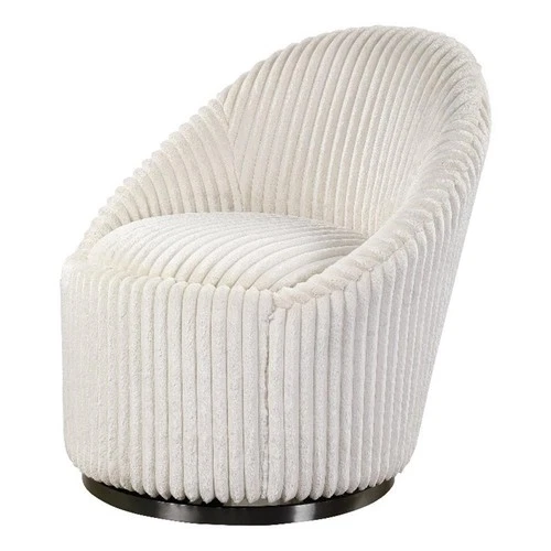Uttermost Crue Wood Stainless Steel and Fabric Swivel Chair in White - Picture 1 of 10