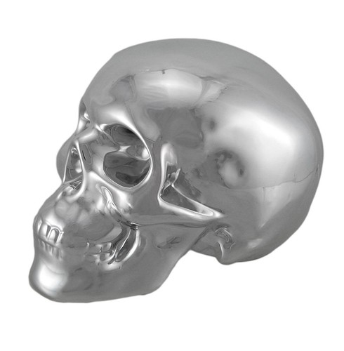 Scratch & Dent Silver Finished Ceramic Human Skull Money Bank - Picture 2 of 5