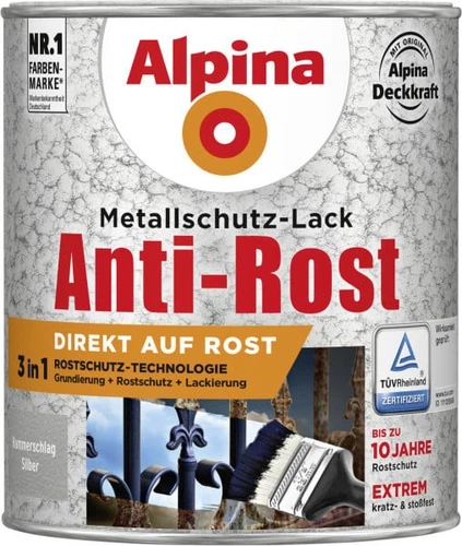 Alpina Metallschutz-Lack Hammerschlag 750 ml silber Metallack Schutzlack