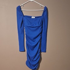 Princess Polly Women's Blue Ruched Square Neck Bodycon Mini Dress Long Sleeve 4