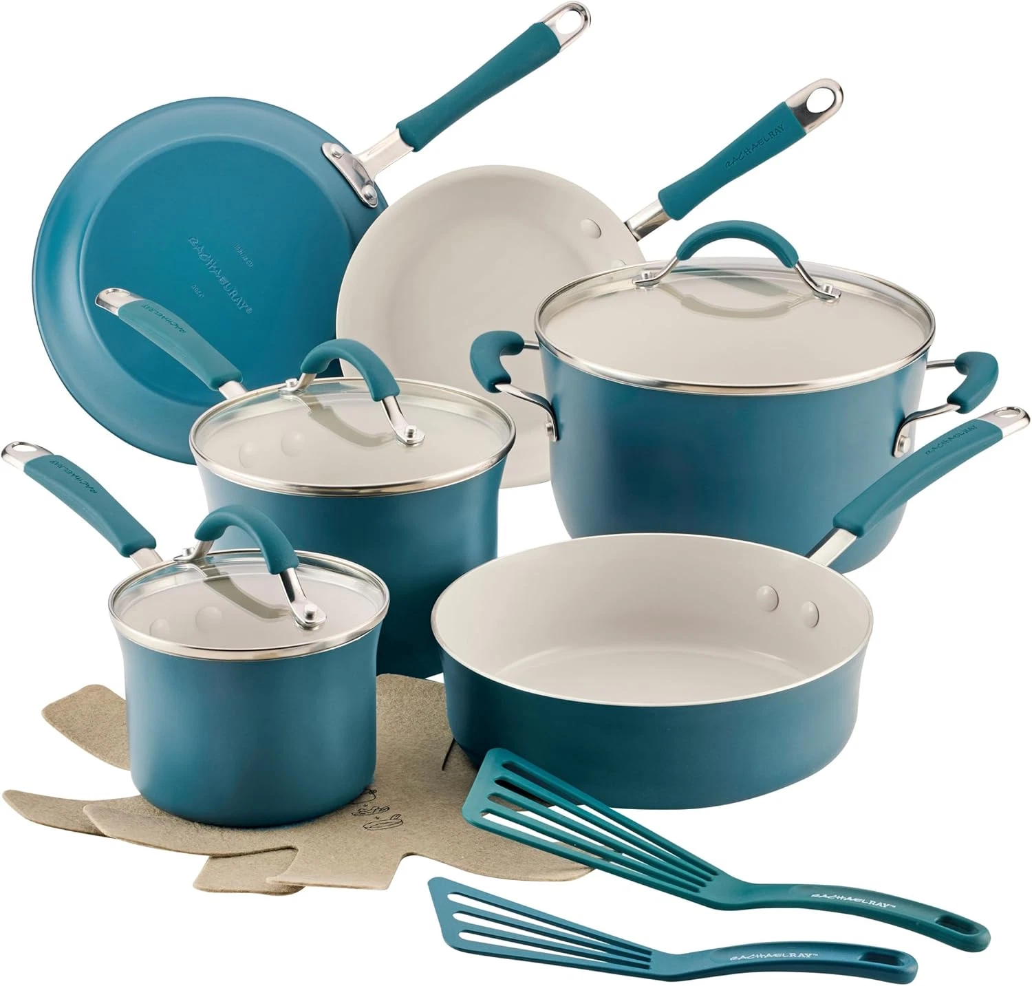 Cucina 13-Piece Marine Blue Ceramic Cookware Set with Utensils & Lids