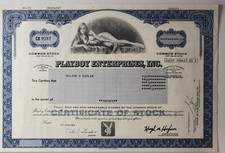 Vintage PLAYBOY ENTERPRISES Stock Certificate ❦ 30 Shares ❦ WILLY REY Vignette