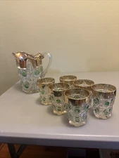Early American Pattern Glass Pitcher and 6 Glasses Set by US Glass Company