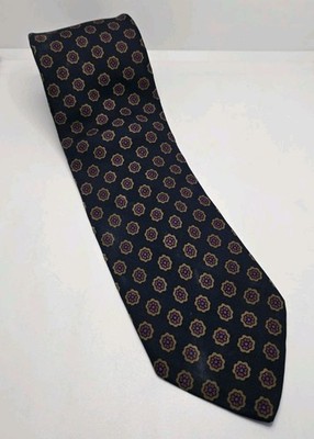 Robert Talbott Men's Tie Navy Blue Yellow Floral Silk Made in USA
