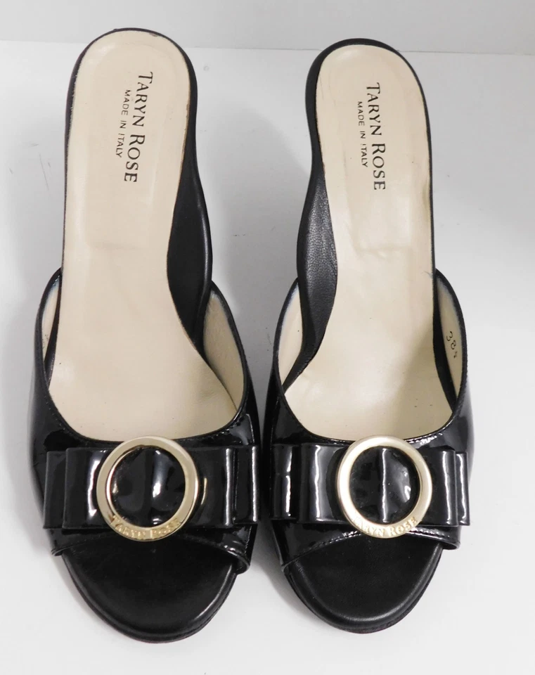 TARYN РОЗА ЧЕРНЫЙ ЛАКИРОВАННАЯ КОЖА ВЫСОКИЙ КАБЛУК ЗАГЛЯНУТЬ НОСОК НАСОС ИТАЛИИ 38,5 - Изображение 3 из 4