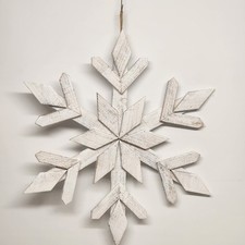 Rustic Wooden 6 Point Snowflake Wall Decor 22" White Washed Farmhouse Christmas