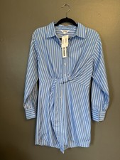 Steve Madden NEW WITH TAGS Blue White Collared Striped Tie Dress Size Small