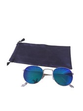 Round Sunglasses Unisex Silver Frames Blue Lens