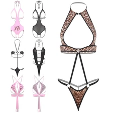 Women Jumpsuit Babydoll Leotard Bikini Bodysuit Hollow Out Clubwear T-back Sexy