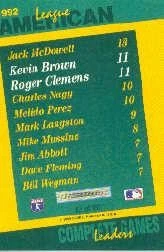 1993 Select Stat Leaders #62 K.Brown/R.Clemens - BB - Image 2 of 2