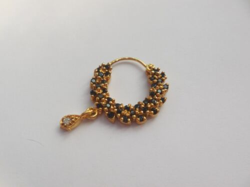 Nose Ring Indian Piercing Nath Fashion Jewelry Hoop Gold Plated Black Crystal - Picture 2 of 6
