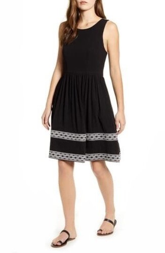 Gibson X Hi Sugarplum! Vestido Ravello Geo Trim sin mangas ajustado y acampanado PXS - Imagen 1 de 8