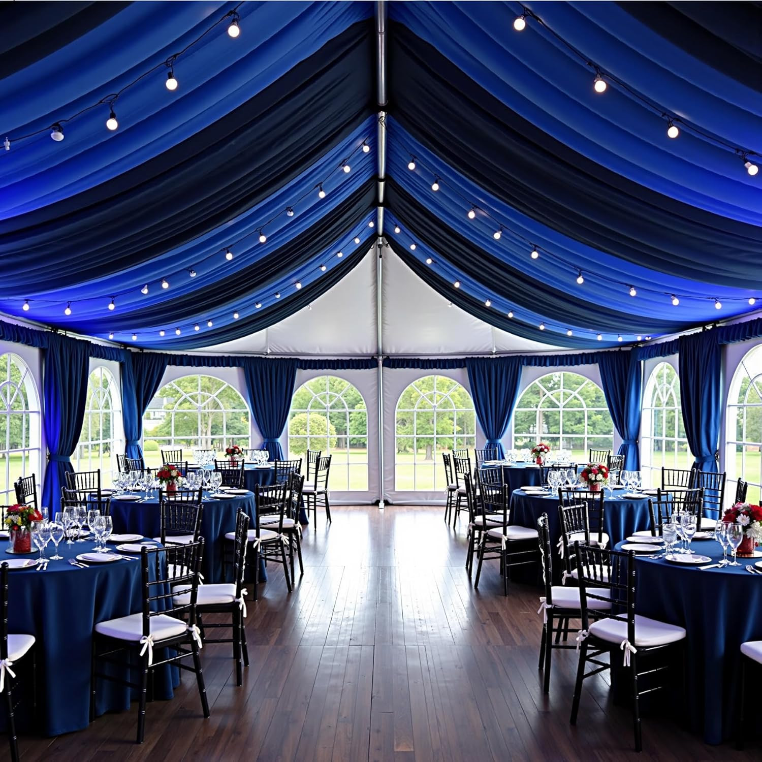 Navy Blue 20Ft Ceiling Drapes - 4 Panels for Weddings & Parties, Wrinkle-Free