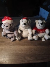 Coca Cola Plush Lot of 3 Christmas Seal, Bears Bean Bag Plush-1997