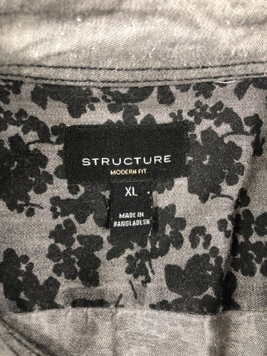 Structure Shirt Men XL Black Gray Floral Modern Fit Button Up Flip Cuff Cotton - Picture 3 of 24