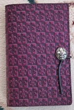 Oberon Design Leather Large Journal Notebook Cover - FLEUR de LIS in Orchid