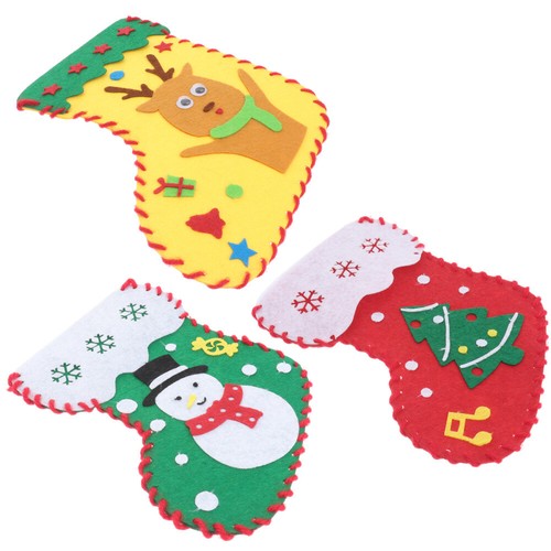 3 PCS Christmas Stocking Kit Child Handcraft Material Cartoon Making