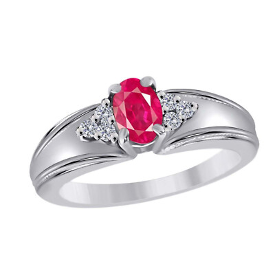 0.64 Carat Ruby Stone & Natual White Diamond Engagement Ring in 10K solid gold