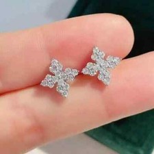 2Ct Round Cut Lab-Created Diamond Cluster Stud Earrings in 14K White Gold Plated