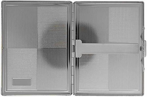Silver Squares Compact (9 100s) Etched MetalPlated Cigarette Case & Stash Box - Picture 4 of 4