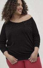 Torrid OFF-SHOULDER LT WEIGHT FRENCH TERRY EMBROIDERED SWEATSHIRT size 2